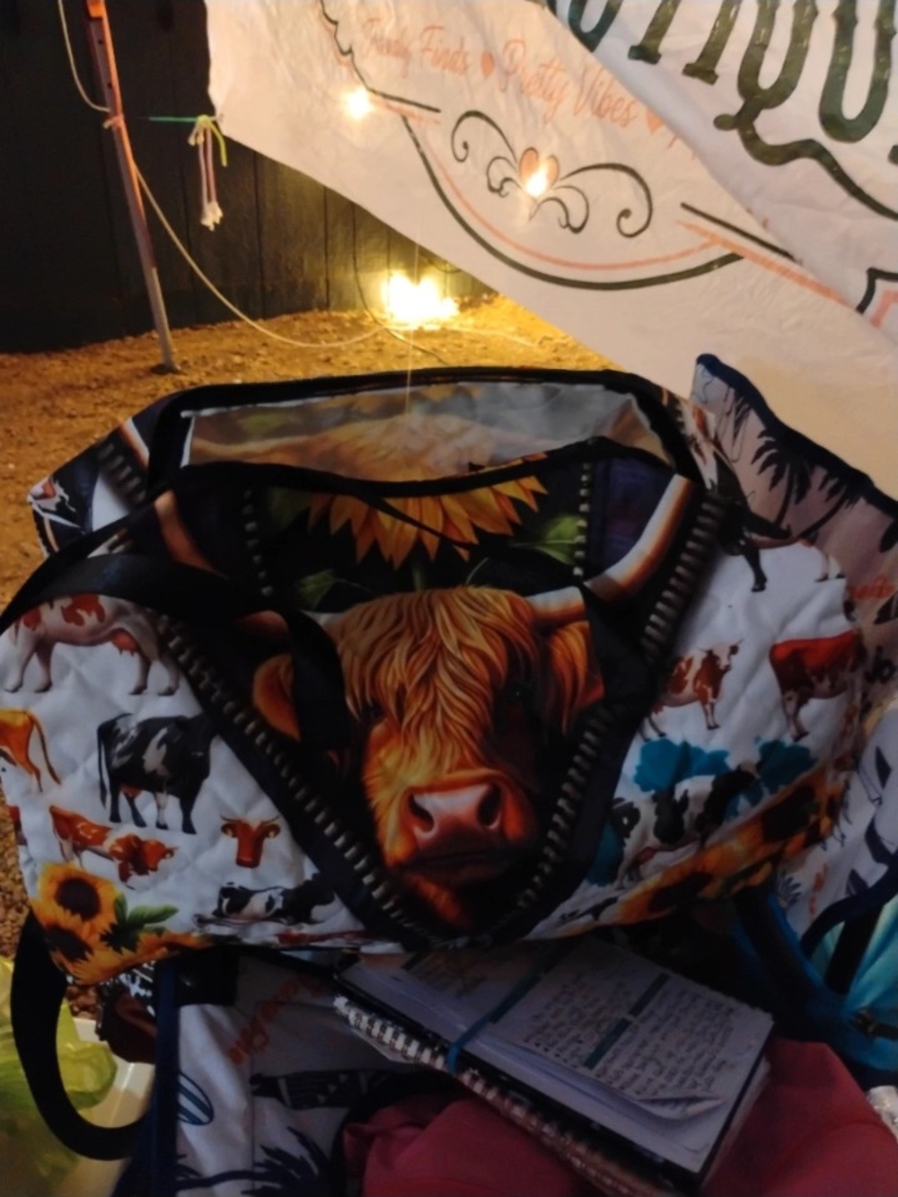 Multicolor Cow & Sunflower Print Travel Duffel Bag